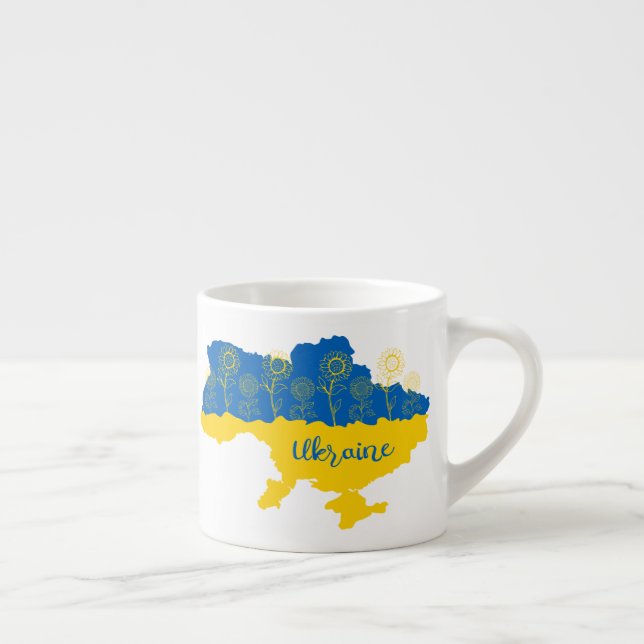 Taza De Espresso Mapa de Ucrania con girasol y bandera ucraniana (Derecha)