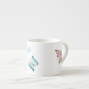 Taza De Espresso Mariposa acuarela y flores