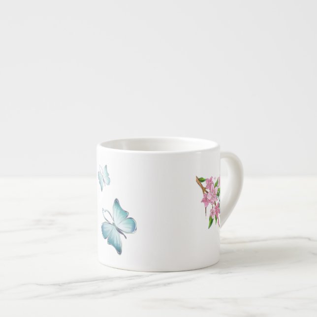 Taza De Espresso Mariposa acuarela y flores (Derecha)