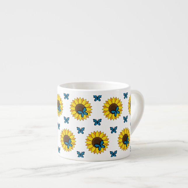 Taza De Espresso Mariposa azul y girasol (Derecha)