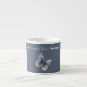 Taza De Espresso Mariposa Crema Azul