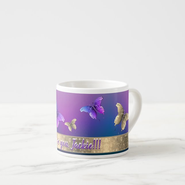 Taza De Espresso Mariposa romántica con especialidad de texto Mug (Derecha)