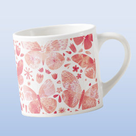 Taza De Espresso Mariposas Acuarela Coral Rosa Keepsake