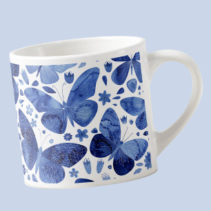 Taza De Espresso Mariposas acuarela Indigo azul Keepsake