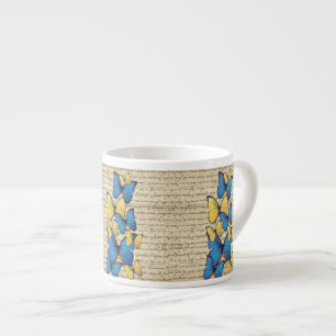 Taza De Espresso Mariposas azules y amarillas
