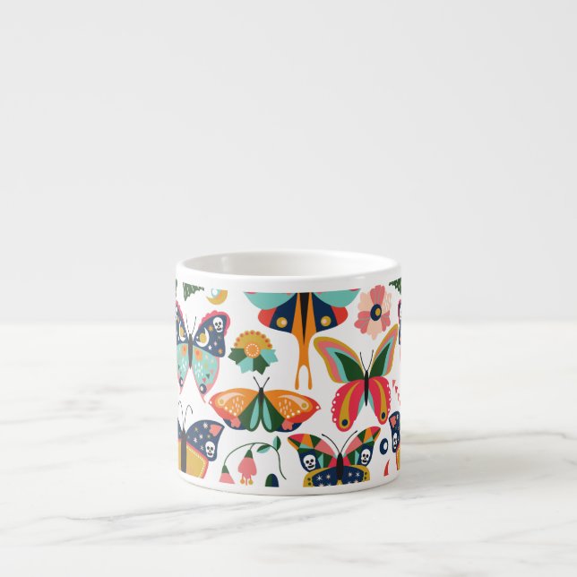 Taza De Espresso Mariposas Boho: Patrón de papel tapiz sin costura. (Frente)
