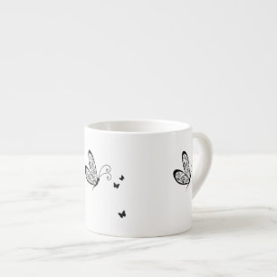 Taza De Espresso Mariposas de encaje negro 1