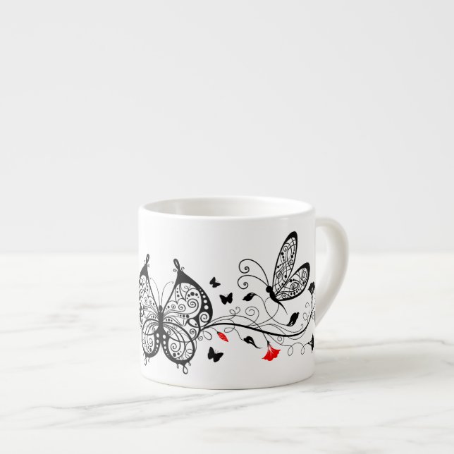 Taza De Espresso Mariposas de encaje negro 7 (Derecha)