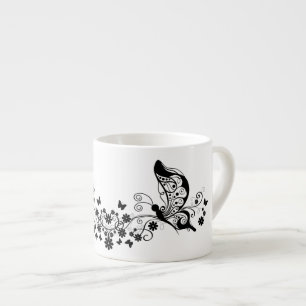 Taza De Espresso Mariposas de encaje negro 8