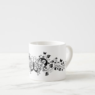 Taza De Espresso Mariposas de encaje negro 9