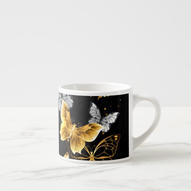 Taza De Espresso Mariposas doradas y blancas (Derecha)