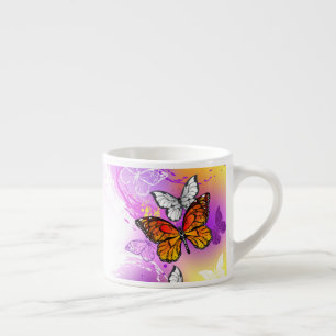 Taza De Espresso Mariposas monarcas en fondo morado