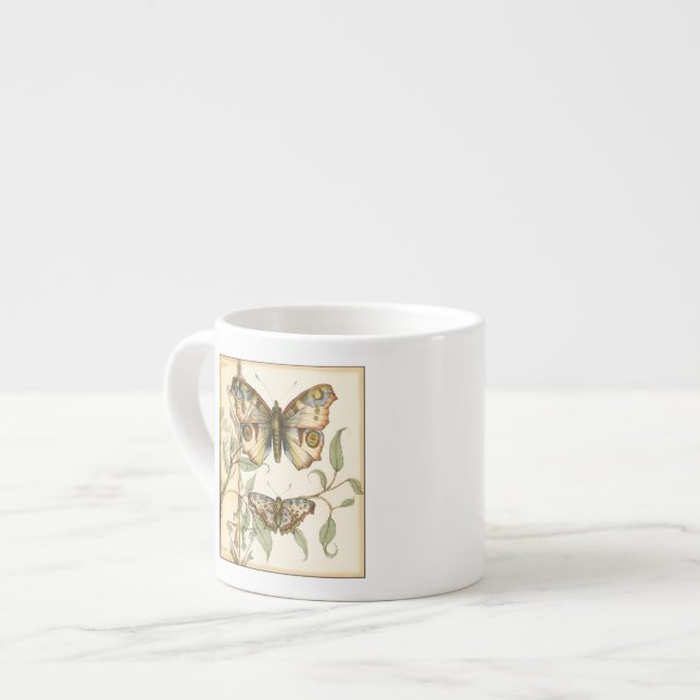 Taza De Espresso Mariposas tándem sobre hojas verdes (Izquierda)