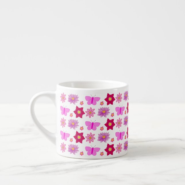 Taza De Espresso Mariposas y flores de bebé rosa (Izquierda)