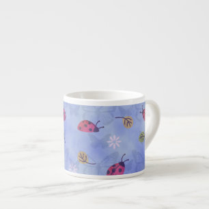 Taza De Espresso Mariquitas y hojas caídas patrón azul