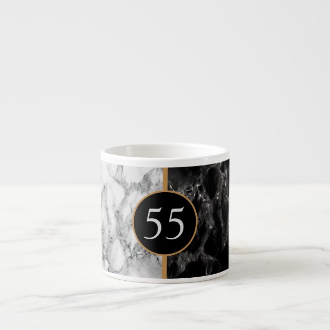 Taza De Espresso Mármol blanco negro de cumpleaños - tu edad de año (Frente)