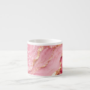 Taza De Espresso Mármol de Océano Rosa de Lujo con Venas Doradas