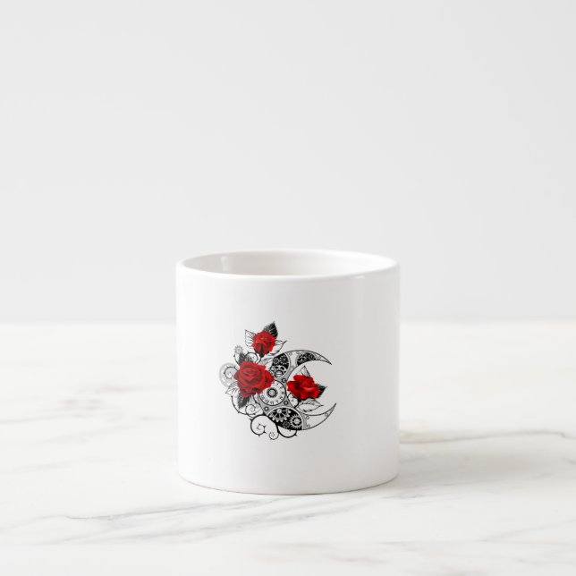 Taza De Espresso Media luna mecánica con rosas rojas (Frente)