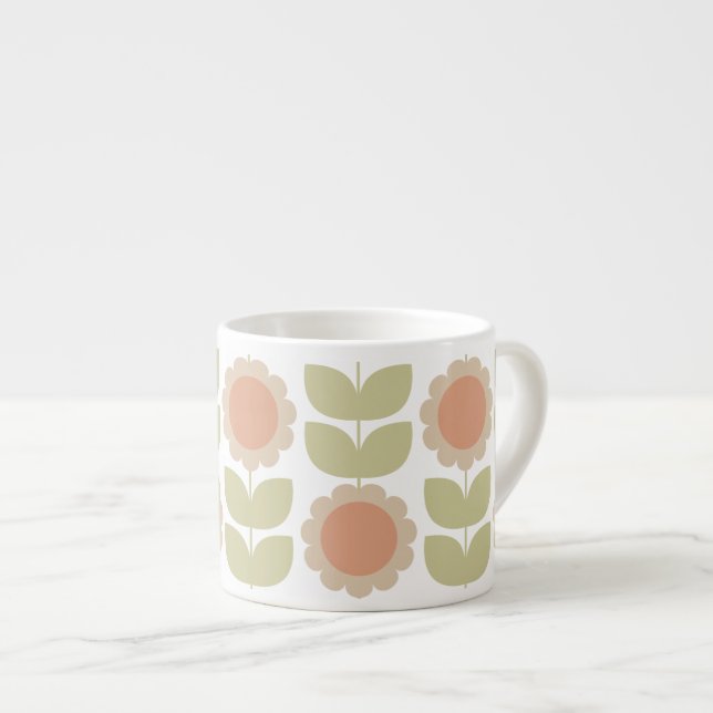 Taza De Espresso  Mid-Century Pastel Pink Retro Floral Pattern (Derecha)