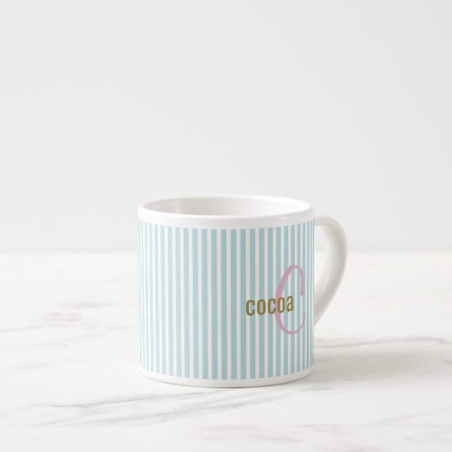 Taza De Espresso Mint Blue Pinstripe Mug - Personalizado inicial y  (Derecha)