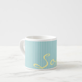 Taza De Espresso Mint Green & Blue Name Mug - Bandas delgadas sólid