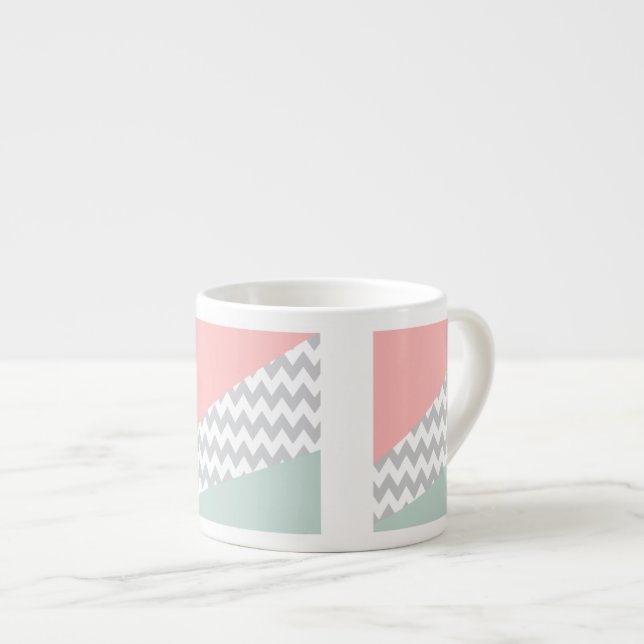 Taza De Espresso Mint y coral de Chevron gris (Derecha)