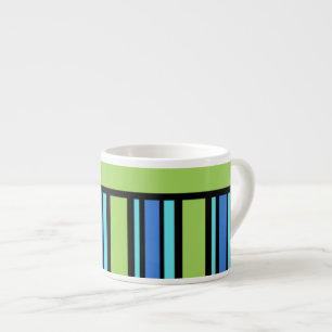 Taza De Espresso Moda Espresso Mug, Blue Green Black Stripes