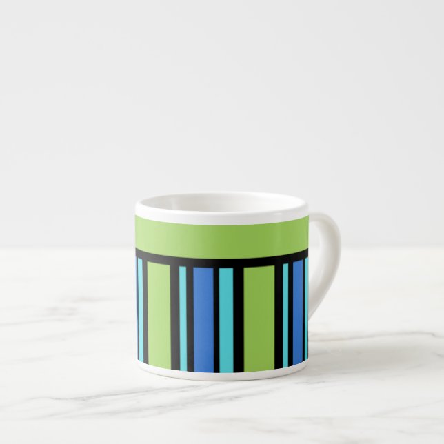 Taza De Espresso Moda Espresso Mug, Blue Green Black Stripes (Derecha)