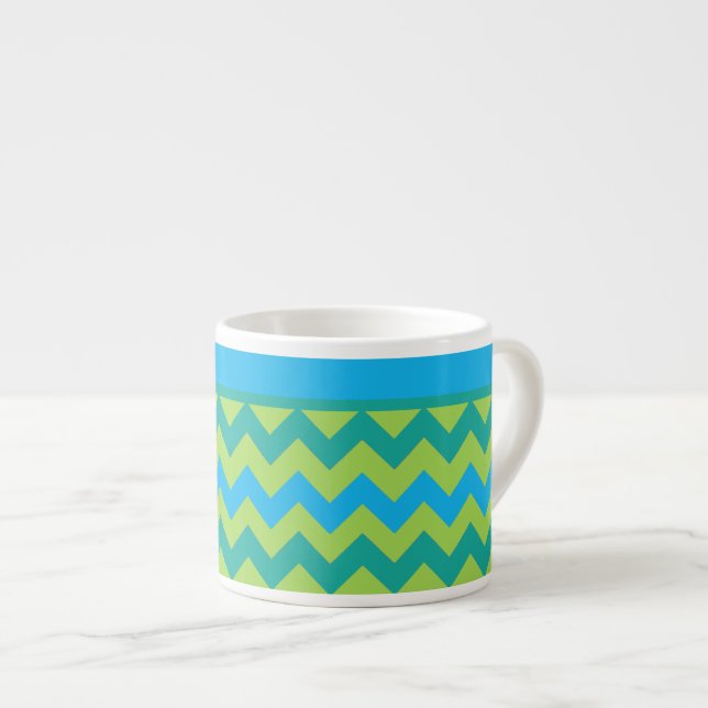 Taza De Espresso Moda Espresso Mug, Turquesa y Chevrras Verdes (Derecha)