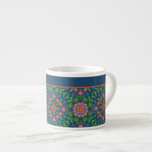 Taza De Espresso Moda Floral Rangoli Deep Blue Espresso Match