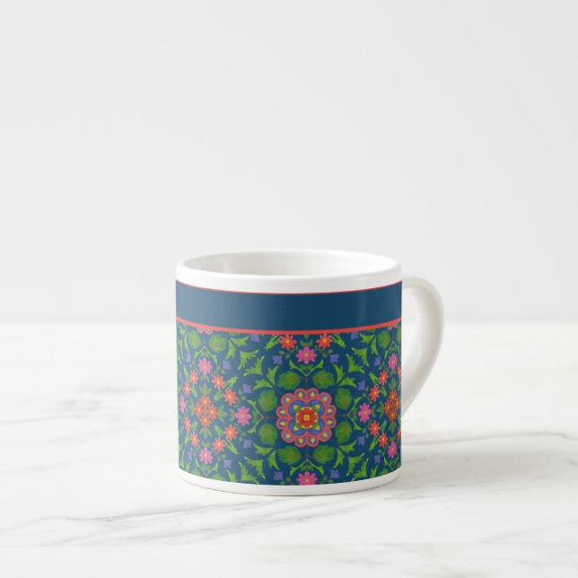 Taza De Espresso Moda Floral Rangoli Deep Blue Espresso Match (Derecha)