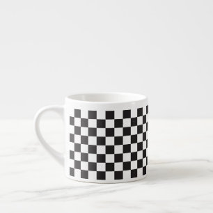 Taza De Espresso Modelo a cuadros retro clásico blanco y negro