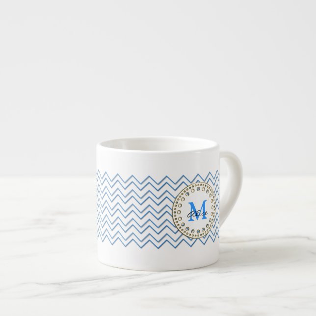 Taza De Espresso Modelo azul blanco de Chevron (Derecha)