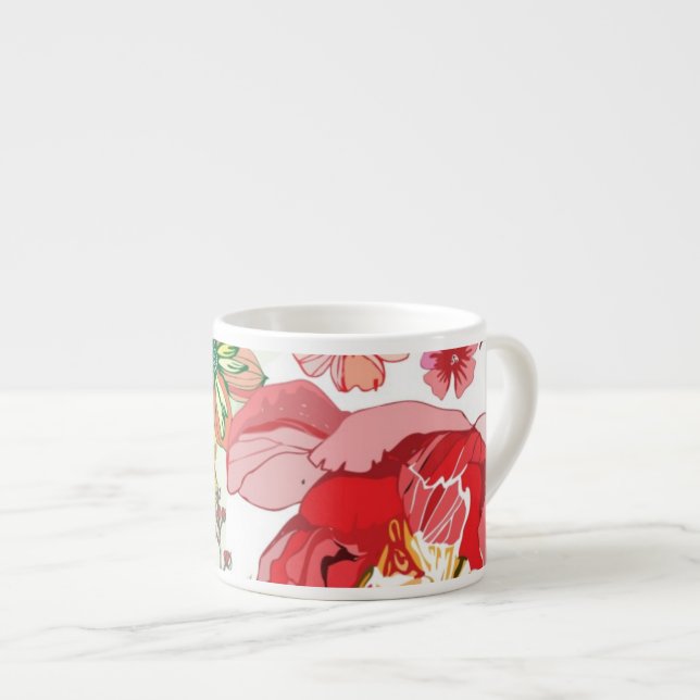 Taza De Espresso Modelo con las flores rojas (Derecha)