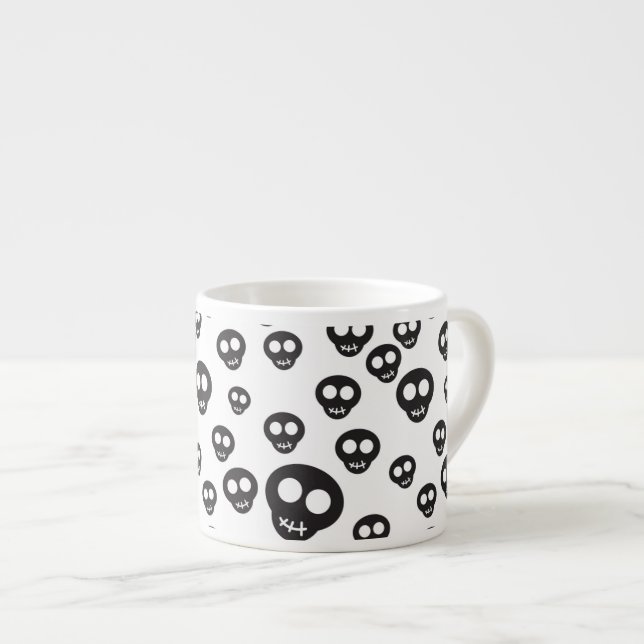 Taza De Espresso Modelo con los cráneos negros en blanco (Derecha)