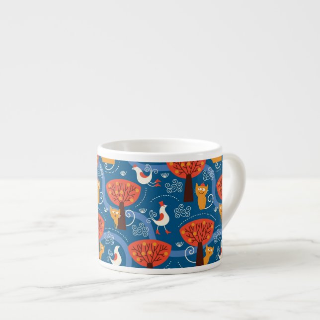 Taza De Espresso modelo con los gatos y los pájaros lindos (Derecha)