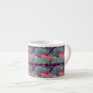 Taza De Espresso Modelo con los pescados y la onda púrpura