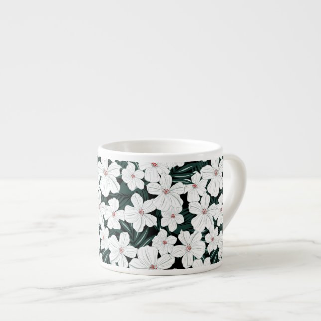 Taza De Espresso Modelo de flores tropical blanco (Derecha)