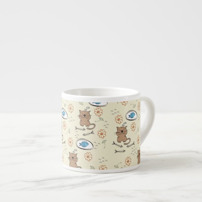 Taza De Espresso modelo del gato y de los pescados (Derecha)