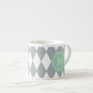 Taza De Espresso Modelo del Harlequin del blanco gris, monograma de