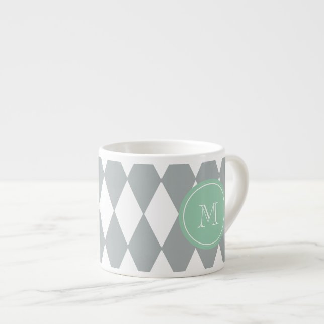 Taza De Espresso Modelo del Harlequin del blanco gris, monograma de (Derecha)