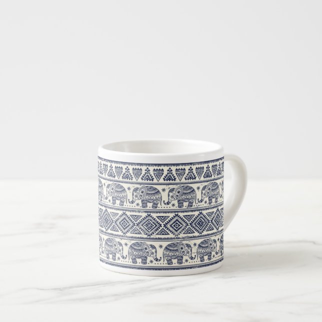 Taza De Espresso Modelo étnico azul del elefante (Derecha)
