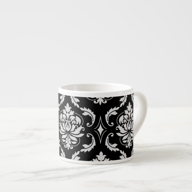 Taza De Espresso Modelo floral blanco y negro clásico del damasco (Derecha)
