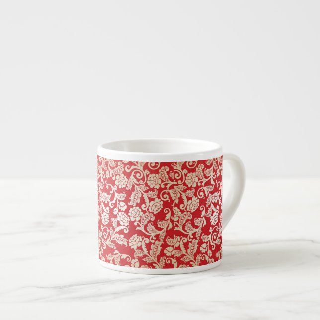 Taza De Espresso Modelo floral del fondo del damasco (Derecha)
