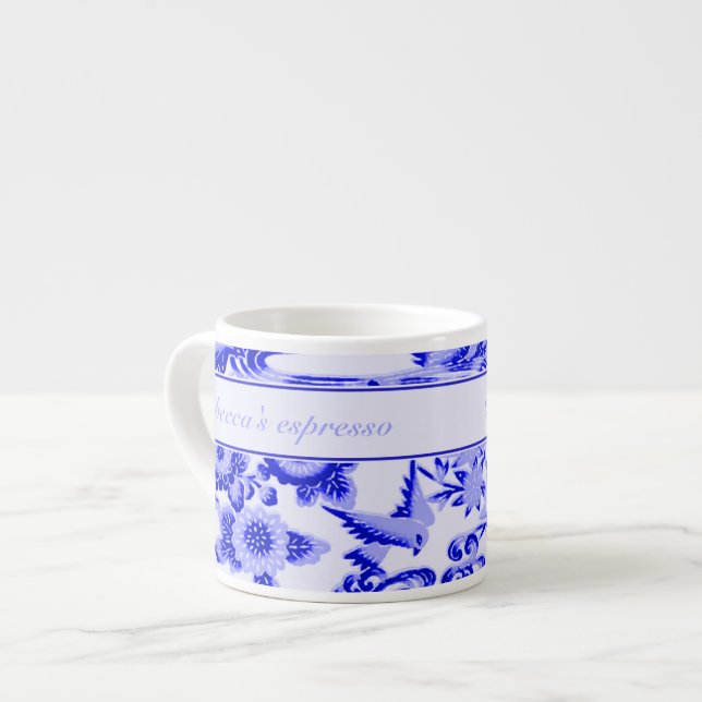 Taza De Espresso Modelo oriental personalizado del pájaro y de las (Izquierda)