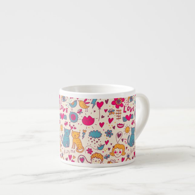 Taza De Espresso Modelo romántico colorido (Derecha)
