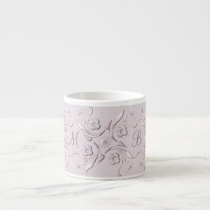 Taza De Espresso Modelo rosado barroco floral. monograma