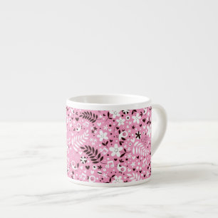 Taza De Espresso modelo rosado lindo de los pájaros y de las flores