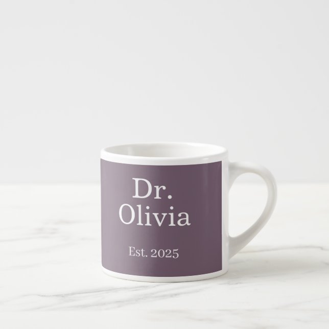 Taza De Espresso Modern Custom Dr. Name With Date Violet (Derecha)