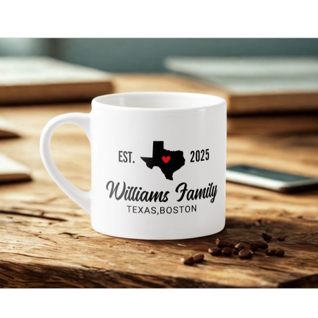 Taza De Espresso Modern Custom Family Name Texas Map Red Love (Modern custom family name texas map red love expresso cup)